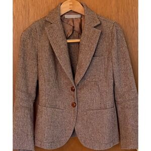 Patrick Gerard Womens Brown Herringbone Tweed Blazer Jacket Size Small/36